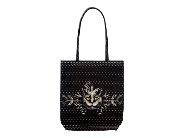 Хлопковая сумка-шоппер с принтом «Чеширский кот» из серии «Алиса в Стране чудес».