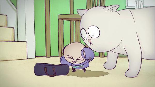 Кадр из мультфильма "Всепоглощающая любовь (Человек в коте)". Режиссёр Льюис Хадсон