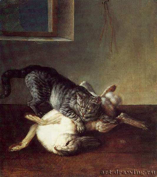 Иоганн Гроот "Кот и мертвый заяц" (1777)