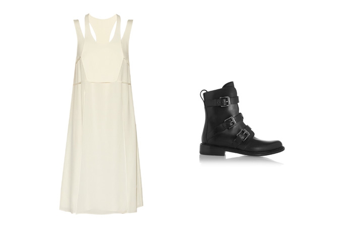 Платье Helmut Lang, байкерские ботинки Rag&Bone