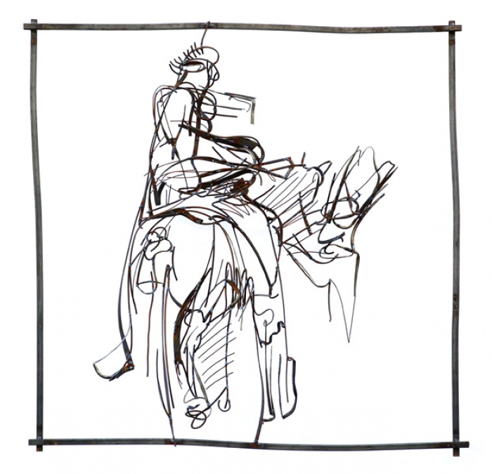 Дмитрий Гутов. "Человек, помогающий всаднику на лошади" (металл, сварка).