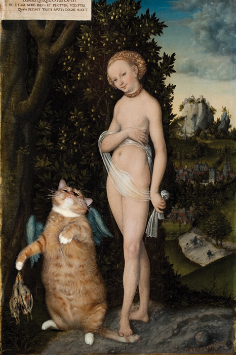 «Венера и кот, охотящийся на птичек» (по мотивам Лукаса Кранаха Старшего)
