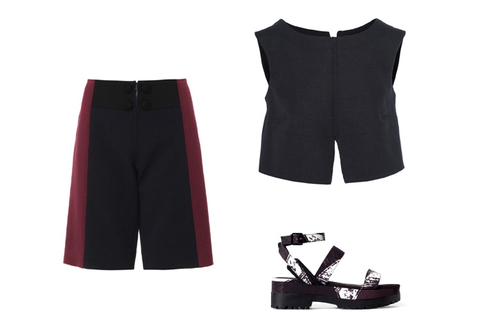 Топ Jil Sander, 20 500 рублей; шорты Marc Jacobs, босоножки Zara