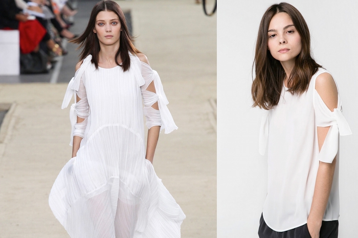 Chloe, 29 500 рублей; Mango, 1 999 рублей В магазины масс-маркета мы идем не за нарядами на выход, а за повседневными вещами. Поэтому скопированное