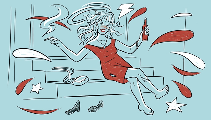 Стадия № 7: «Сиреневый туман» Период засыпания на ступеньках перед клубом, бутылок в руках, чужой одежды, шавермы и другого вредного фастфуда