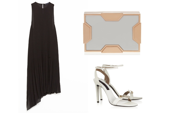 Платья Zara, клатч Lee Savage, босоножки Proenza Schouler