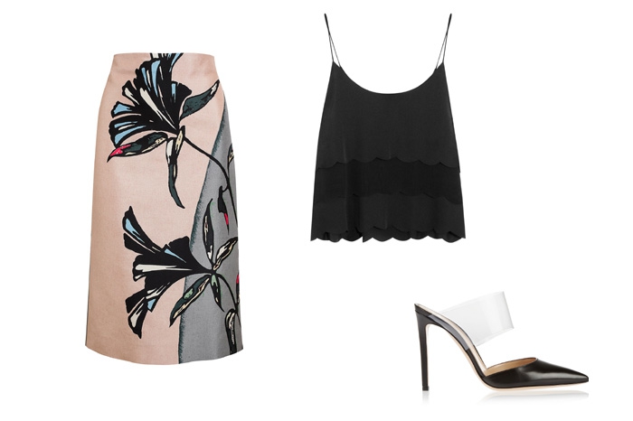 Юбка Marni (ДЛТ), топ Kate Moss для Topshop (Topshop), мюли Gianvito Rossi