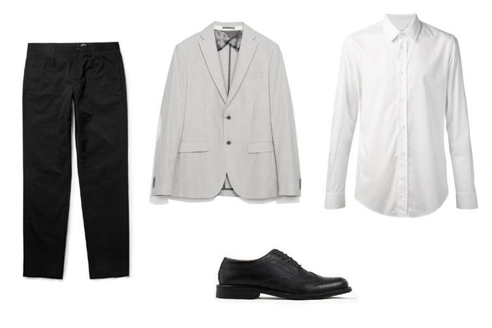 Пиджак Zara, рубашка Maison Martin Margiela, брюки A.P.C., туфли Topshop