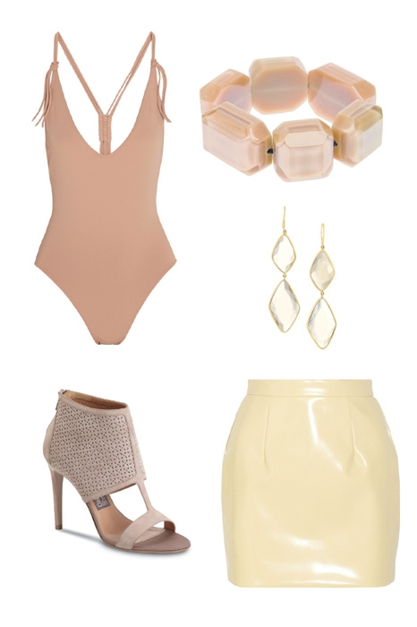 Юбка Miu Miu, серьги Pippa Small, туфли Salvatore Ferragamo, боди Eres