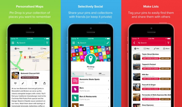 Pin Drop Платформа: iOS, GooglePlayЦена: бесплатно Сервис для тех, кто случайно забрел в прекрасный ресторан или магазин, но на следующий день, забыл