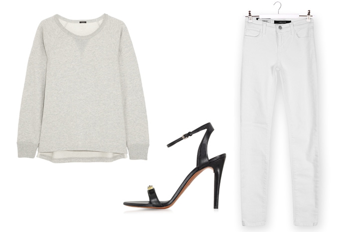 Джинсы J Brand, 8 500 рублей; свитшот J.Crew, туфли Proenza Schouler
