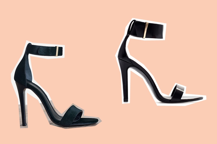Celine, 24 930 рублей; Zara, 2 499 рублей С простыми черными сандалиями на шпильке история простая: они уместны почти всегда и везде. Опробовать их