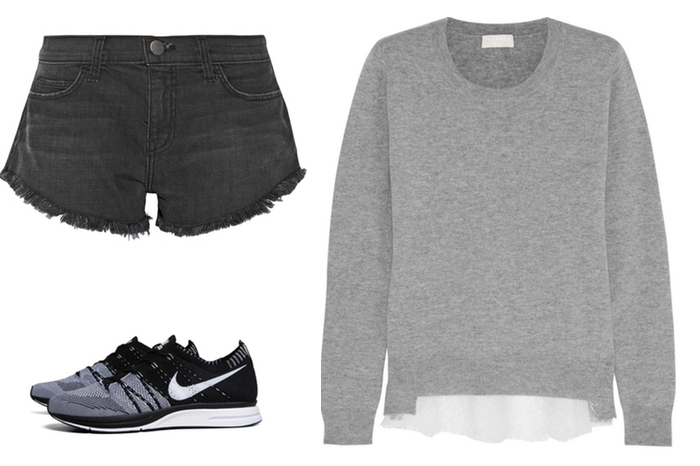 Шорты Current/Elliott, 7 300 рублей; кроссовки Nike, свитшот Clu