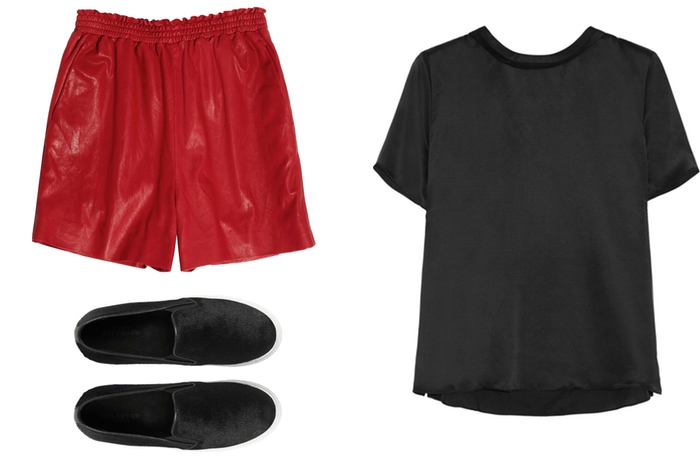 Шорты Miu Miu, 43 000 рублей; майка Helmut by Helmut Lang, слипоны Ash