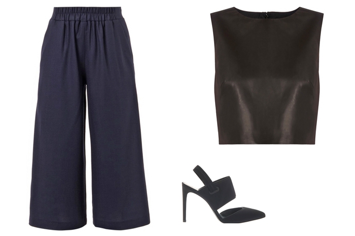 Брюки Mother of pearl, 18 000 рублей; топ Monki, босоножки Alexander Wang
