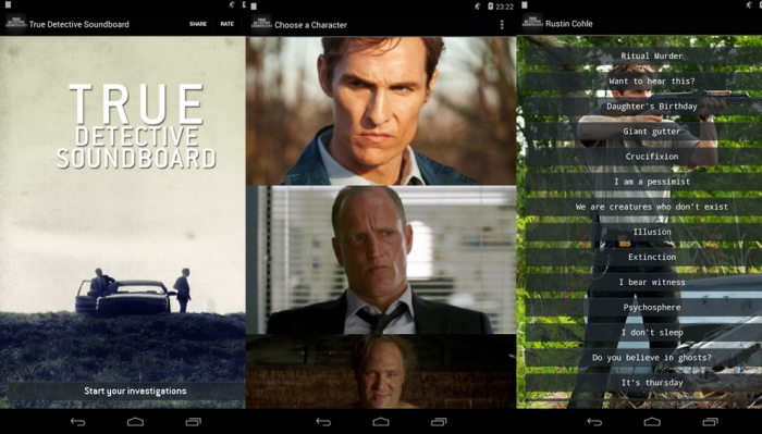 True Detective Soundboard Цена: бесплатно Скачать Приложение, которое создали американские фанаты «Настоящего детектива», по сути — коллекция цитат из