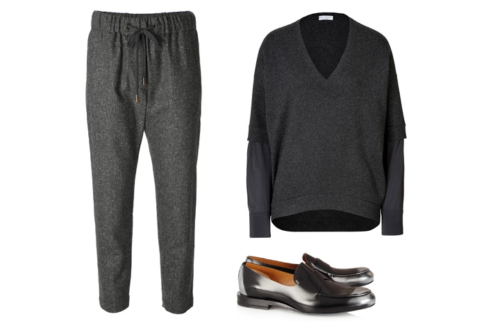 Brunello Cucinelli, 30 200 рублей; свитшот Brunello Cucinelli, туфли Jil Sander