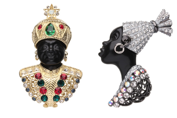 Magia di Gamma Оттело на подвеске-броши Janus одет в восточный тюрбан, разноцветные кристаллы Swarovski и жемчуг. С таким нарядным телохранителем