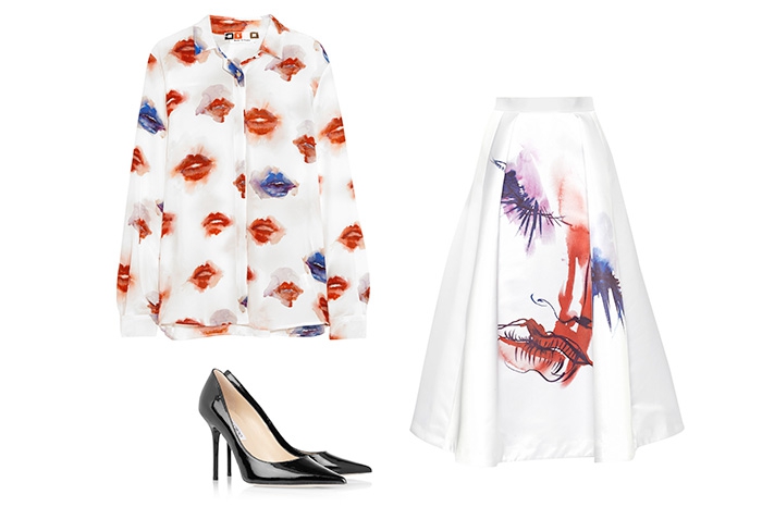 Рубашка и юбка MGSM (4 этаж ДЛТ), туфли Jimmy Choo (2 этаж ДЛТ)