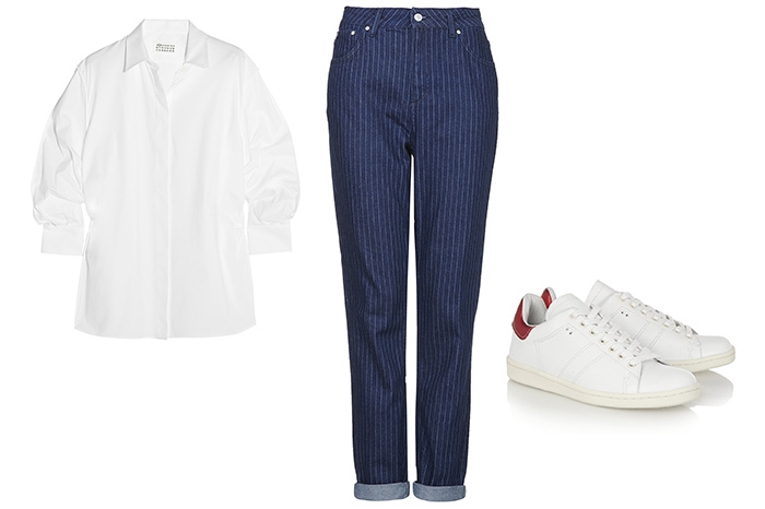 Джинсы Topshop, 2 499 рублей; рубашка Maison Martin Margiela, кеды Isabel Marant