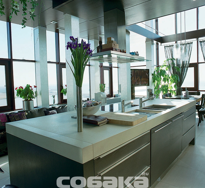 Из столовой с минималистичным кухонным блоком открывается вид на Финский залив