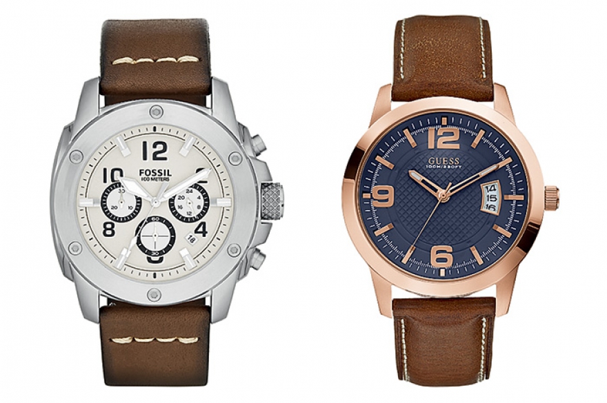 Modern Machine (Fossil) и Beyond Blue Print (Guess) Цветовой код хиппующих 1970-х пульсирует в фильме «Лихорадка субботнего вечера»: белоснежные клеши