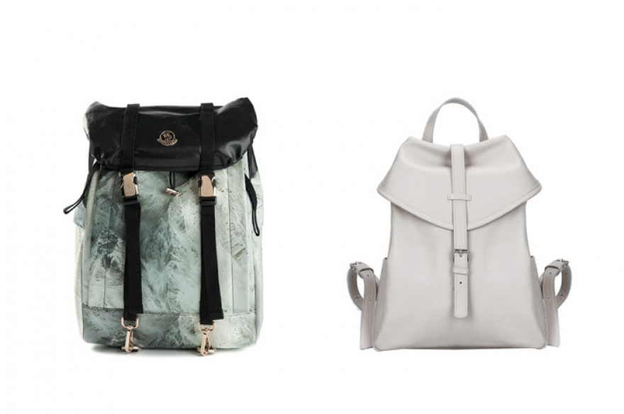 Рюкзак Moncler, 42 181 рублей (farfetch.com), рюкзак Asya Malbershtein, 9 900 рублей (Asya Malbershtein)
