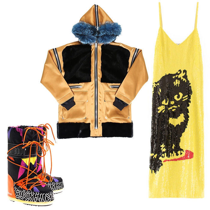 На улице: ботинки Moonboot, платье Ashley Williams, куртка Astrid Andersen