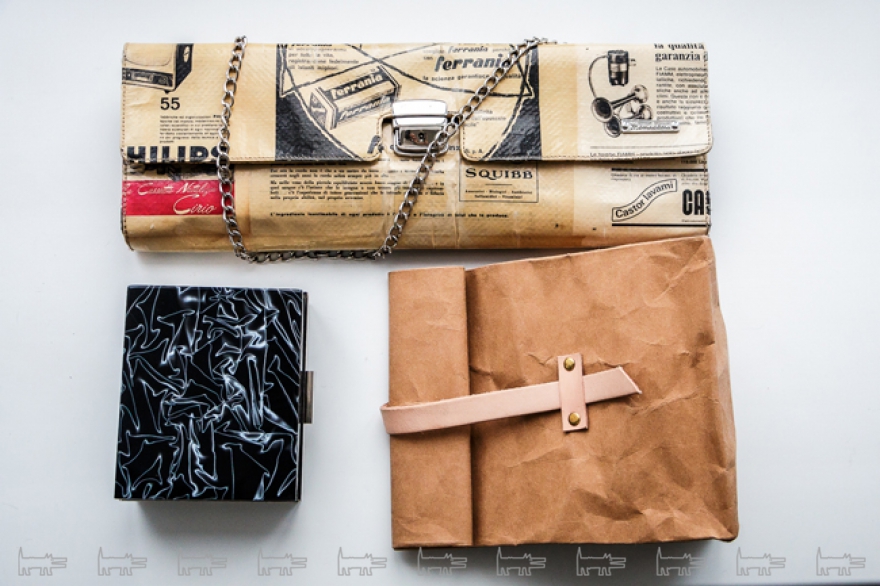 Сумка из старых итальянских газет, сумка из кожи, напоминающая бумажный пакет, сумка-коробка из акрила.
