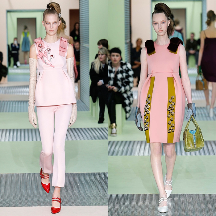 Prada Всеобщая фетишистская вакханлия, которая разразилась вокруг семидесятых и двухтысячных, не затронули Миуччу Прада. В новой коллекции дизайнера