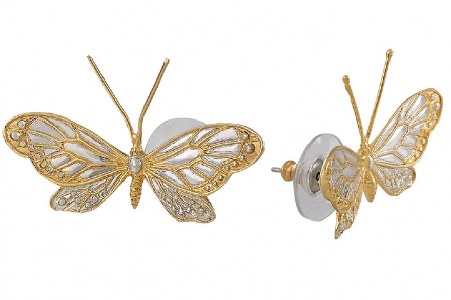 Mariposas, Sergio Bustamante Вопреки правилам энтомологов, серебряных мотыльков с позолотой пришпиливать нужно не к бумаге, а к мочке уха.