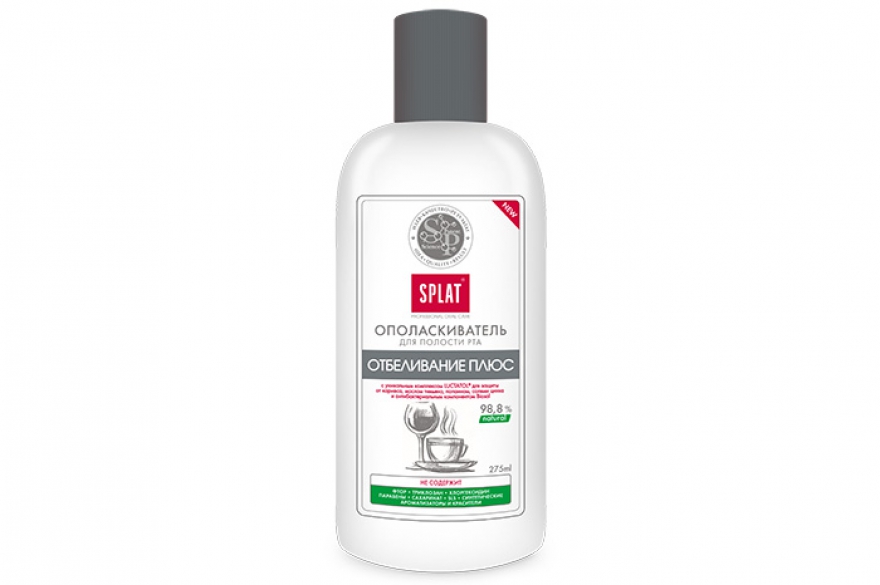 Ополаскиватель Splat удерживает эффект отбеливания благодаря ионам цинка.