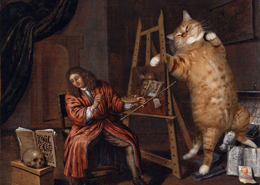 Эверт Кольер, Автопортрет с Vanitas: Кот и кОтолог