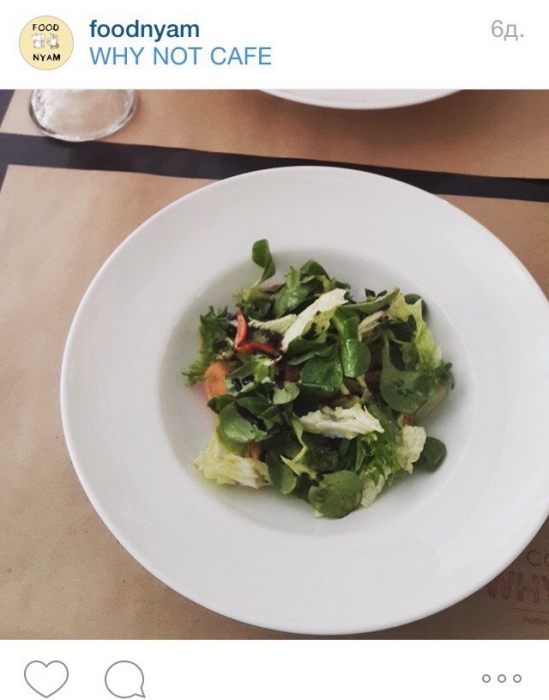 Теплый салат с курицей и соусом из манго, выложенный пользователем @foodnyam, подарил автору поста ужин на двоих в WHY NOT CAFE