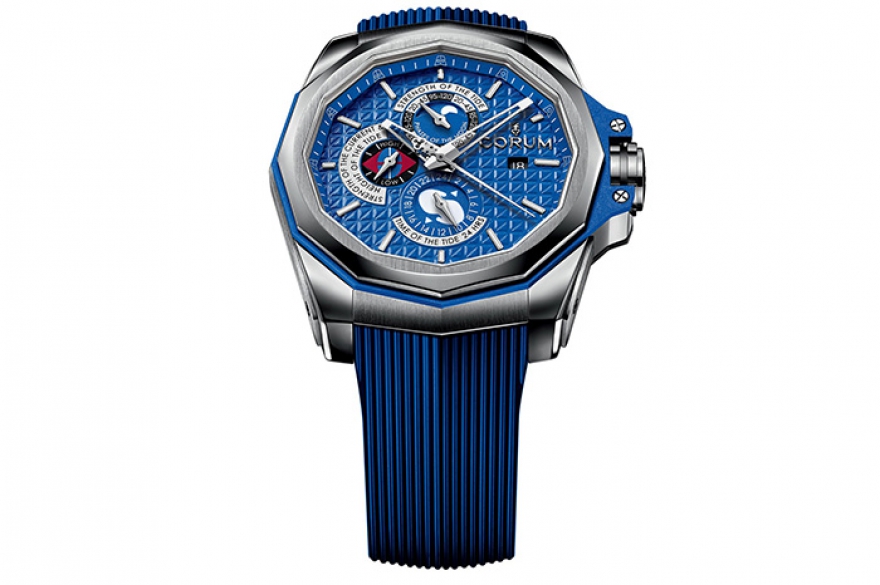 Admiral’s Cup AC-One 45 Tides, Corum Калибр CO 277, ставший 23 года назад первопроходцем в контроле приливов и отливов, сейчас оделся в ярко-синюю