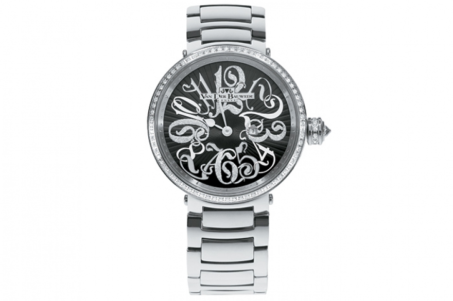 Neb-K Garden, Van Der Bauwede Часы полные противоречий: корпус стальной, но окружен бриллиантами, циферблат черный, но с ювелирной пудрой на