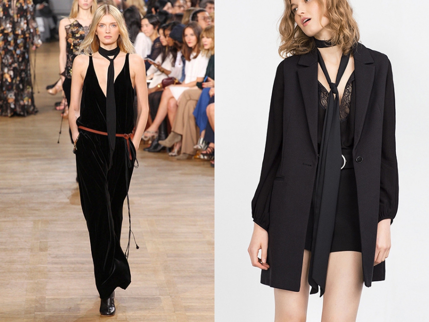 Шарф-галстук Chloe, 12 790 руб.; Zara, 599 руб.