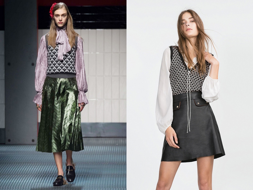 Жилет Gucci, 38000 руб.; Zara, 1 299 руб.