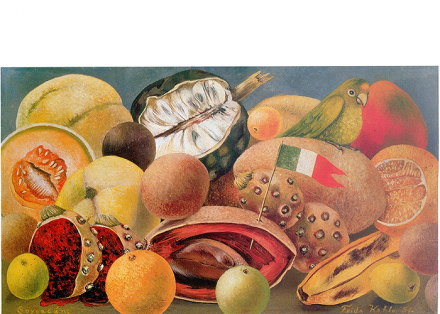 Фрида Кало Натюрморт с попугаем и флагом 1951 Мазонит, масло