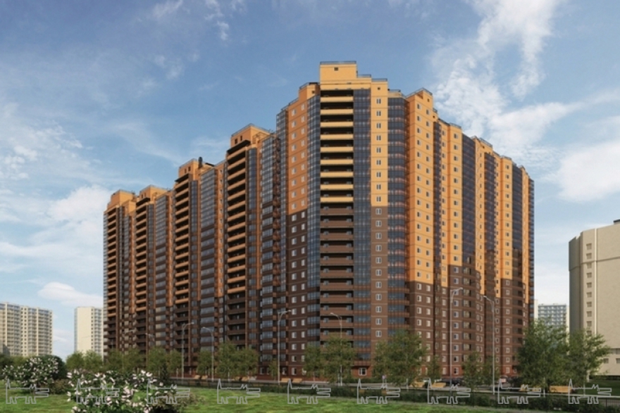 Цокольные этажи комплекса облицованы искусственным камнем.