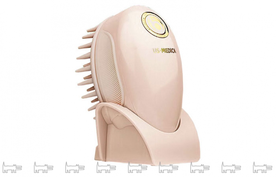 US MEDICA Emerald Shine Массажер для головы способствует активному росту волос и избавляет от мигреней. В наборе две насадки – для мытья и массажа