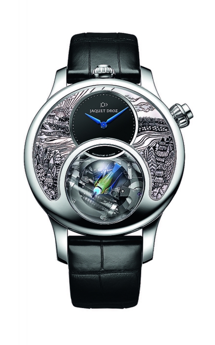 В клетке из белого золота The Charming Bird Jaquet Droz порхает и поет птица-синица — звук создает движение воздуха в трех микроскопических трубках из