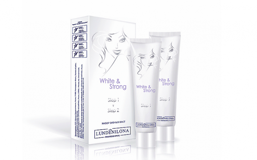 Комплекс White & Strong LundenIlona — это две пасты с производными кальция, бромелайном (ферментом ананаса), способным без повреждения эмали