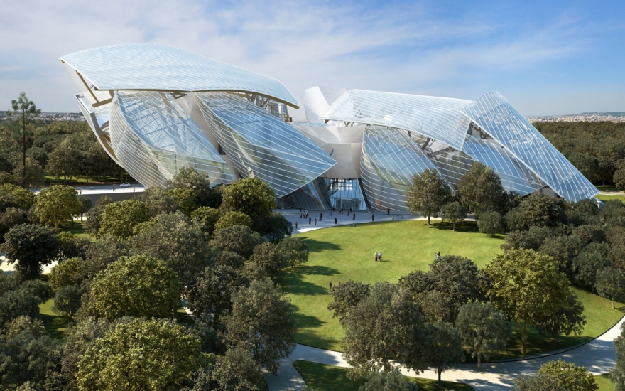 Здание Fondation Louis Vuitton в Булонском лесу