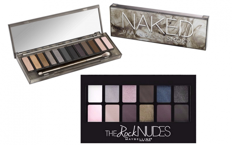 Палетка Urban Decay Smoky (4 390 руб.) VS. палетка The Nudes Maybelline (740 руб.)