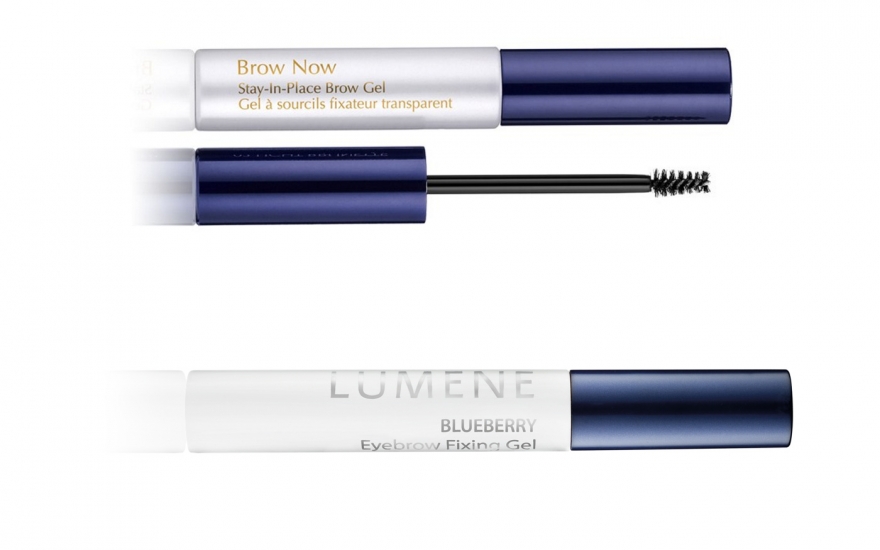 Гель для бровей Estée Lauder Volumizing Brow Tint (1 400 руб.) VS. гель для бровей Lumene Blueberry Eyebrow Shaping Wax (580 руб.)