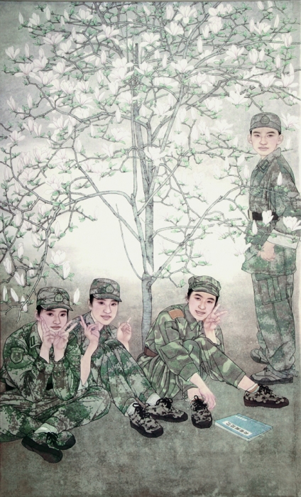 Лю Цюаньи "Время цветения", техника гохуа