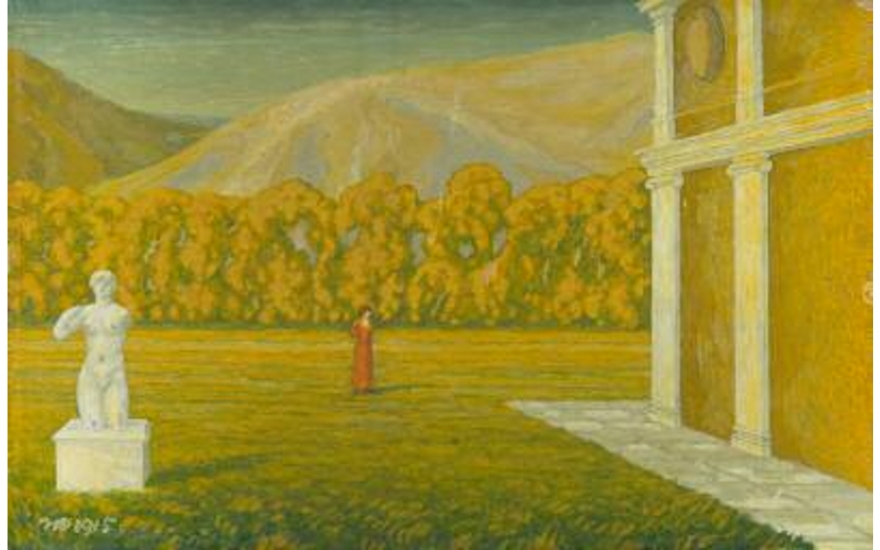 Николай Феофилактов "Пейзаж со скульптурой", 1915, холст, масло