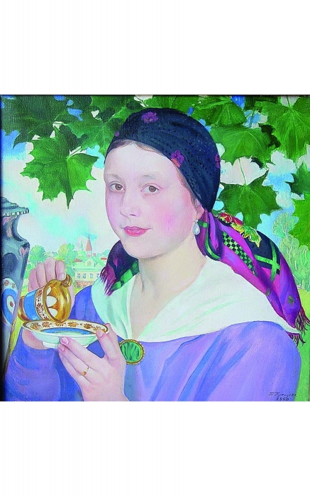 Борис Кустодиев. «Девушка с чашкой». 1920 год