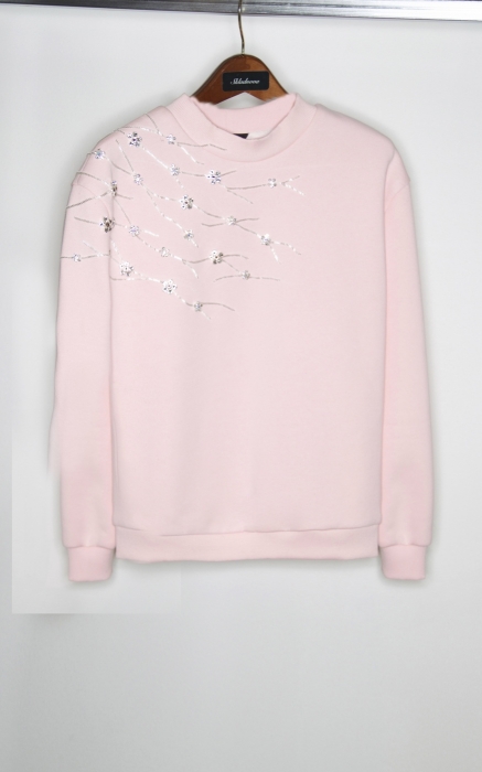 Хлопковый свитшот с вышивкой кристаллами Swarovski и японским бисером